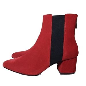 Kenneth Cole Reaction Kick Block Bootie Red Faux Suede Pointed Closed Toe Bootie